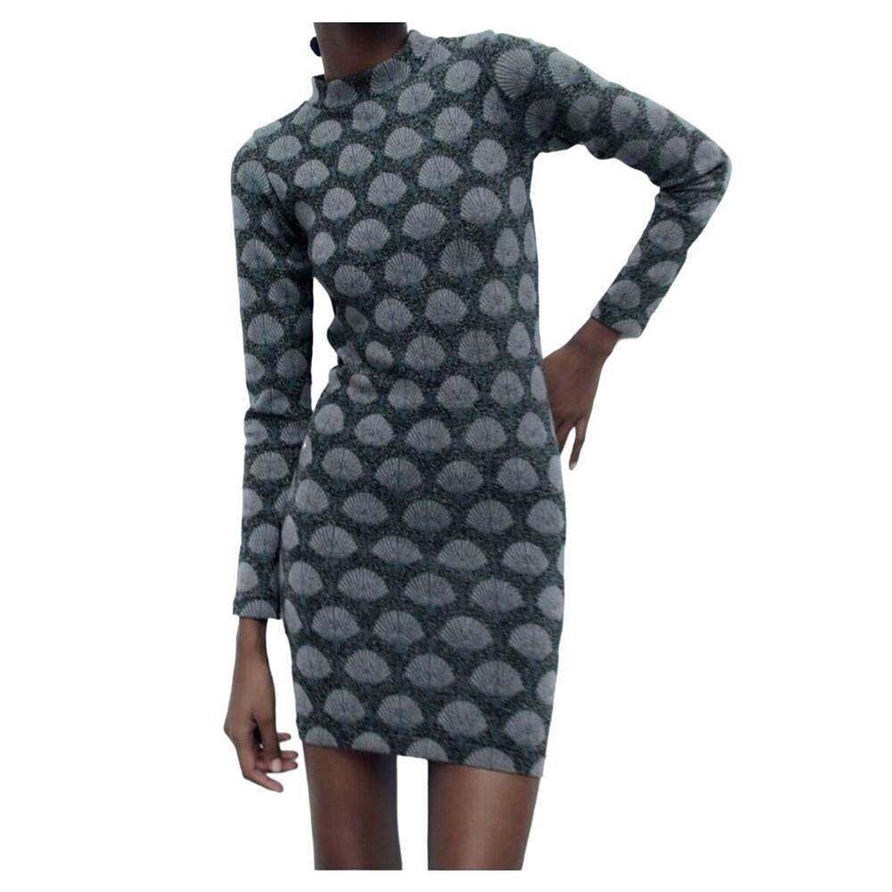 Zara Womens Metalic Blue Seashell Print Open Back High Neck Mini Dress Size M/L